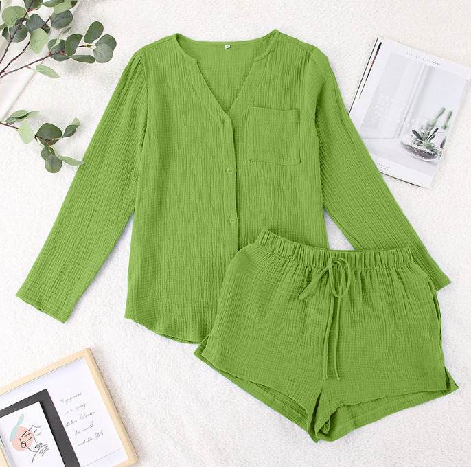 Notched Long Sleeve Top and Shorts Set - UnLaced Boutique