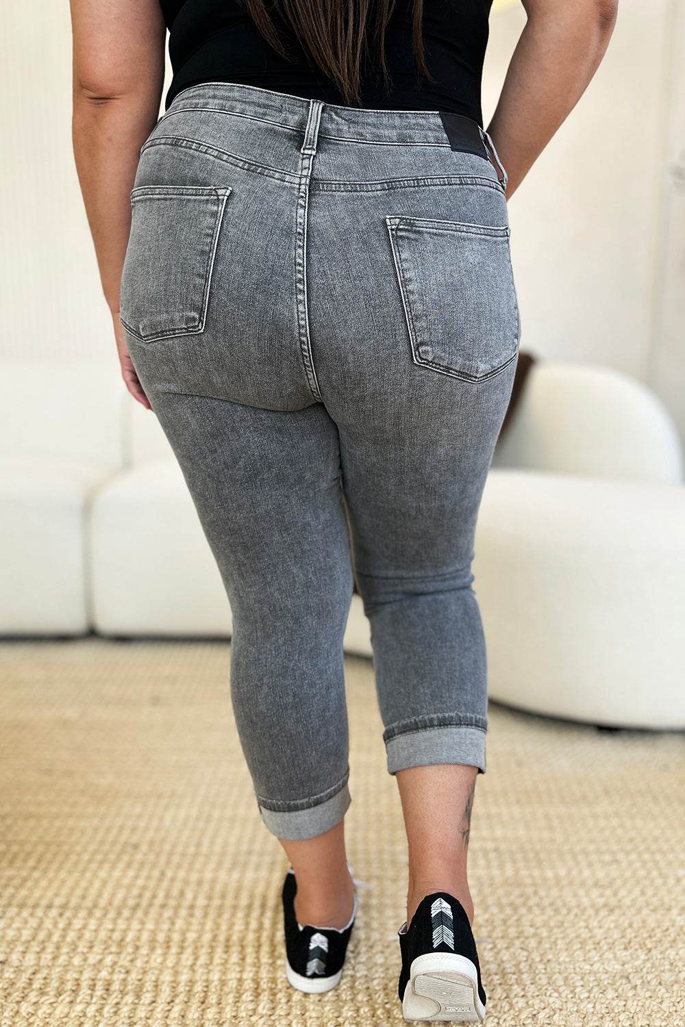 Judy Blue Full Size Button Fly High Waist Cuffed Capris - UnLaced Boutique