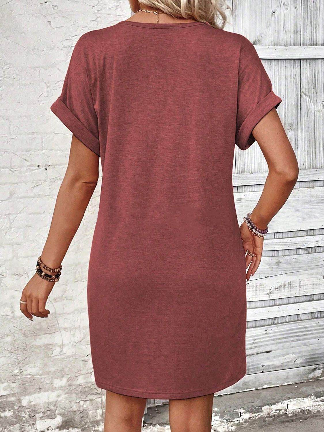 Quarter Button V-Neck Short Sleeve Dress - UnLaced Boutique