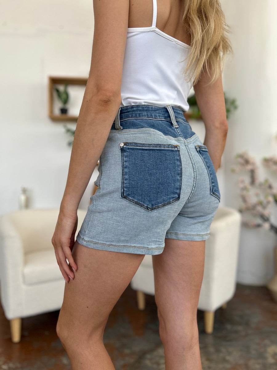 Judy Blue Full Size Color Block Denim Shorts - UnLaced Boutique