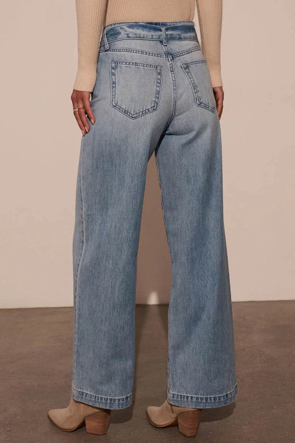 Tied Wide Leg Jeans with Pockets - UnLaced Boutique