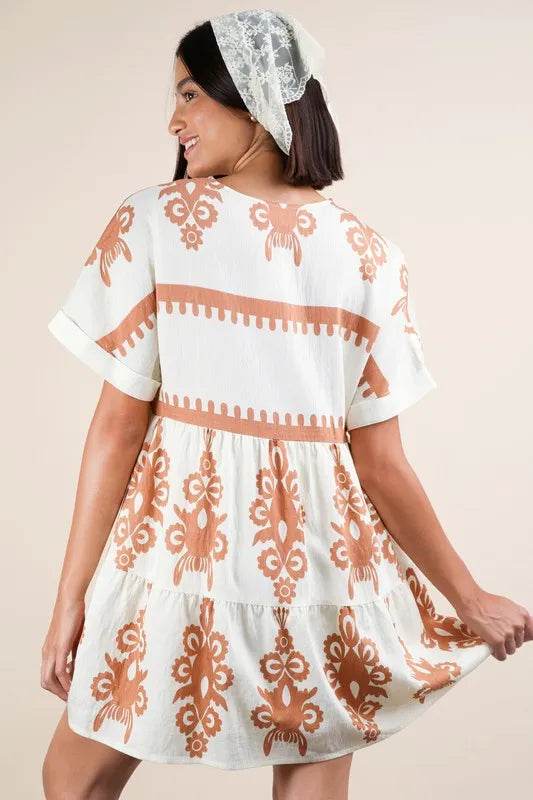 VERY J Printed V-Neck Woven Mini Dress - UnLaced Boutique
