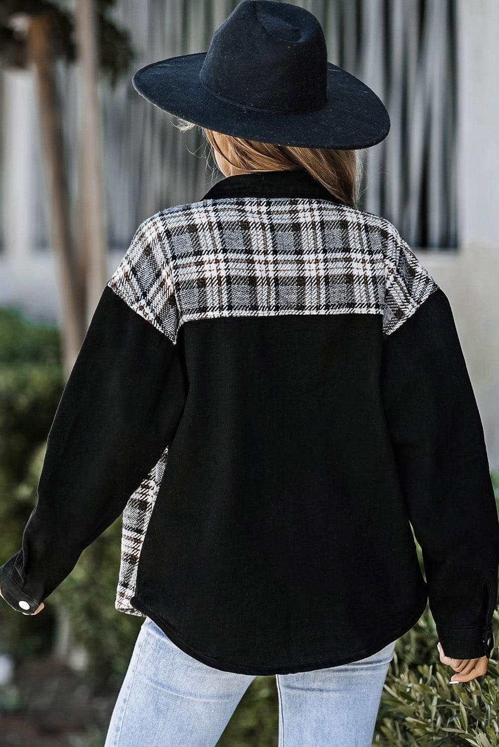 Plaid Pocketed Button Up Denim Jacket - UnLaced Boutique