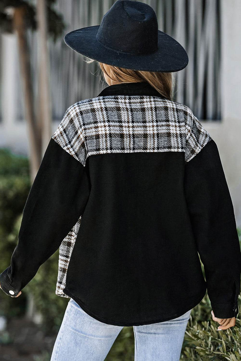 Plaid Pocketed Button Up Denim Jacket - UnLaced Boutique