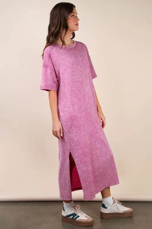 VERY J Plus Size Mineral Washed Casual Comfy Midi Dress - UnLaced Boutique
