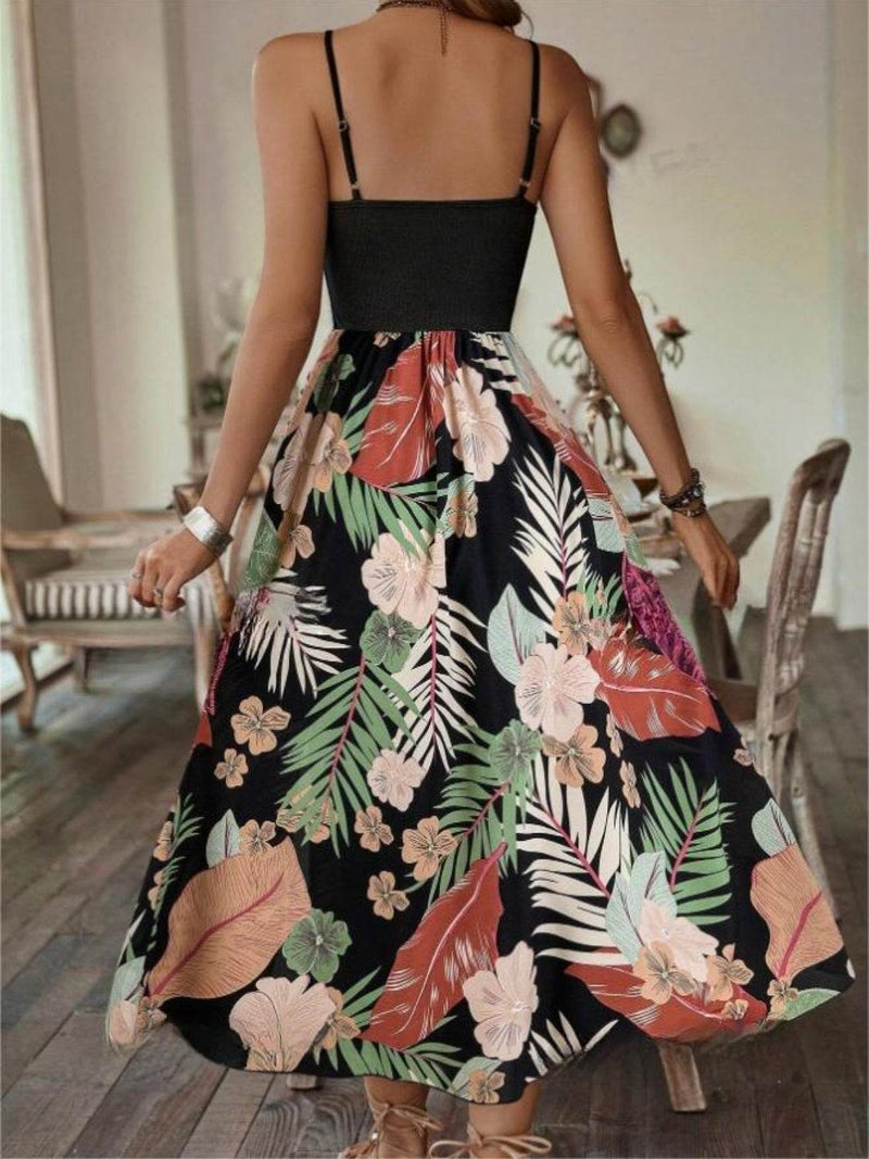 Slit Printed Scoop Neck Cami Dress - UnLaced Boutique
