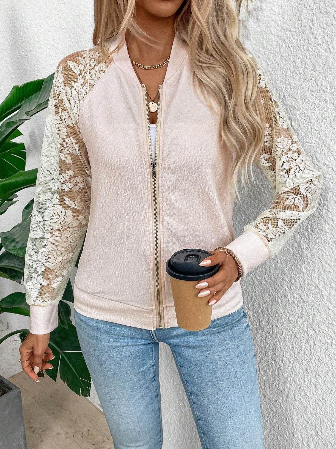 Lace Baseball Collar Zip Up Jacket - UnLaced Boutique