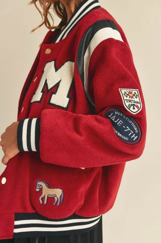 MABLE M Bomber Varsity Jacket with Patch Detail - UnLaced Boutique