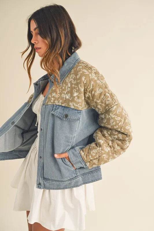 MABLE Quilted Paisley Print Contrast Denim Jacket - UnLaced Boutique