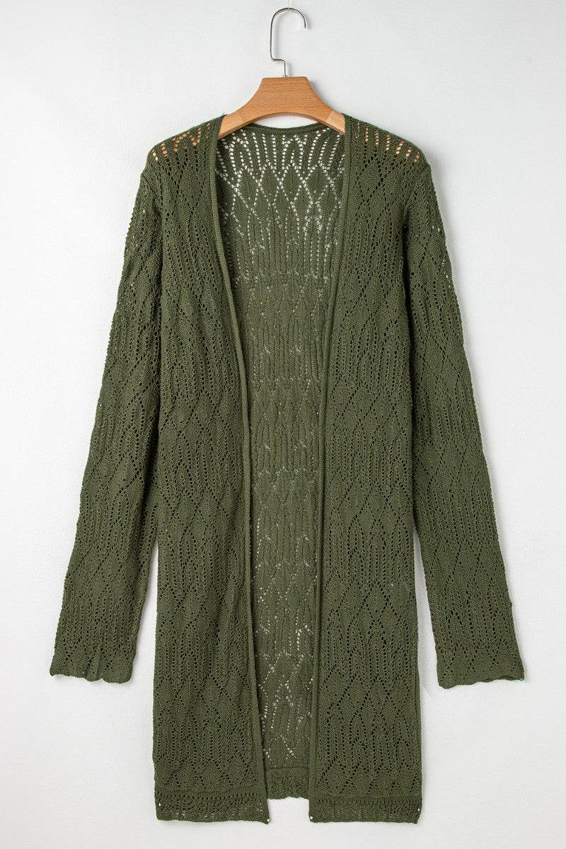 Openwork Open Front Long Sleeve Cardigan - UnLaced Boutique