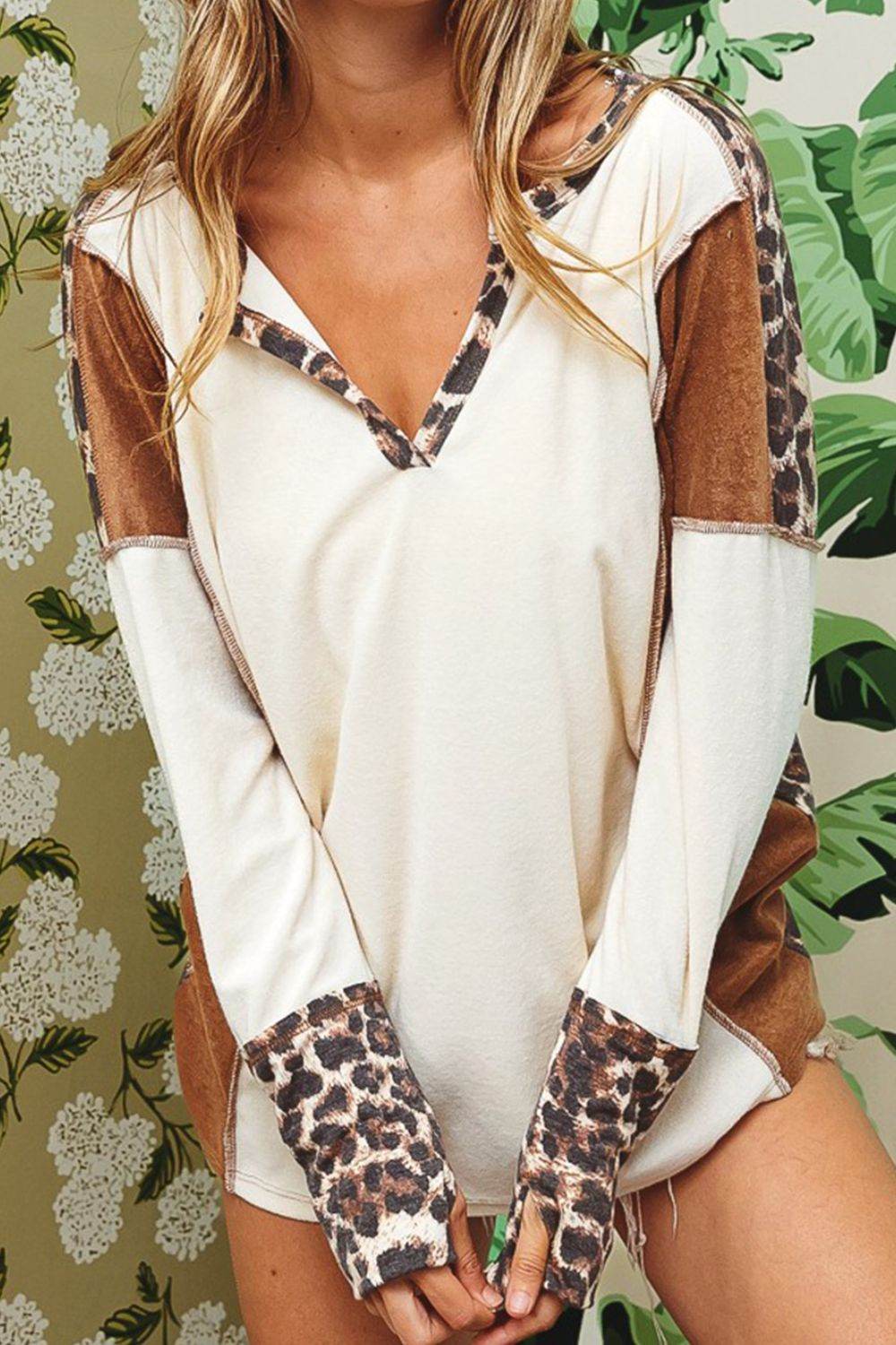 Leopard V-Neck Dropped Shoulder Blouse - UnLaced Boutique