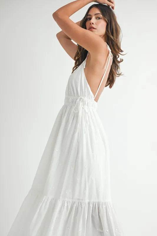 MABLE Eyelet Lace Maxi Dress with Side Strap Details - UnLaced Boutique