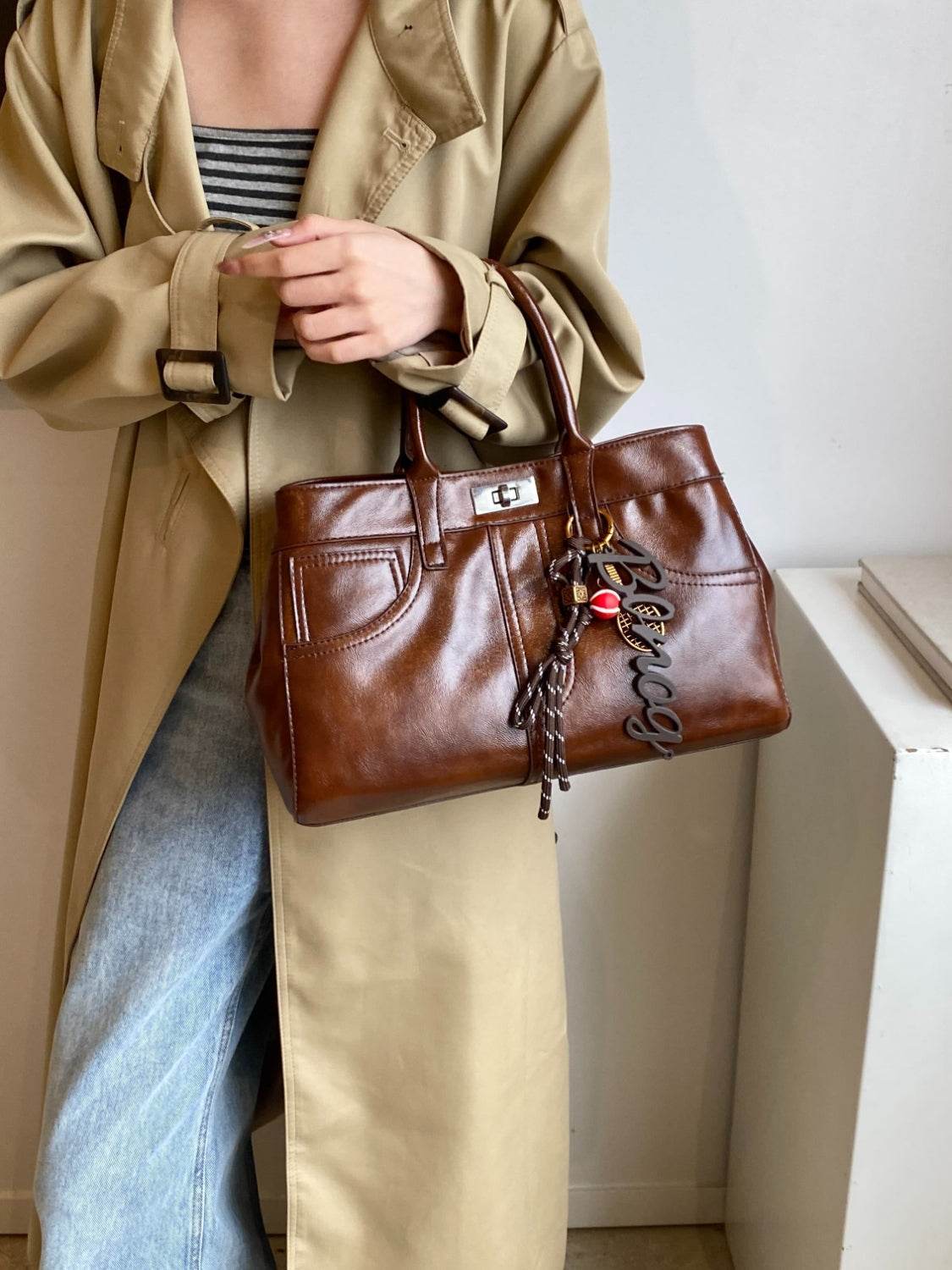 PU Leather Handbag with Pendant - UnLaced Boutique