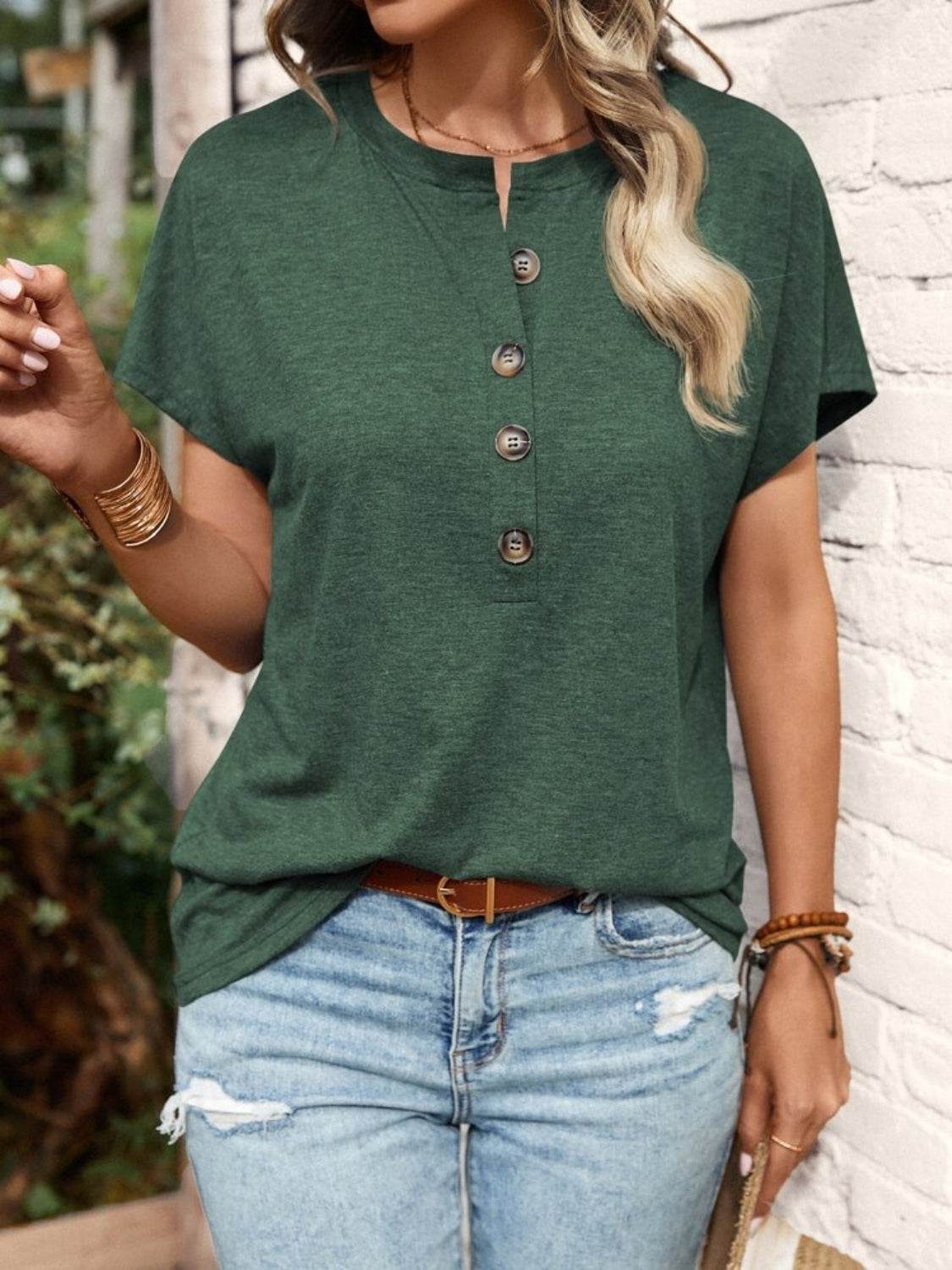Half Button Short Sleeve Top - UnLaced Boutique