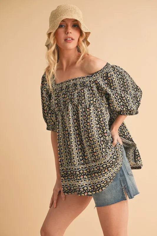 Aemi+Co Floral Short Sleeve Babydoll Top - UnLaced Boutique
