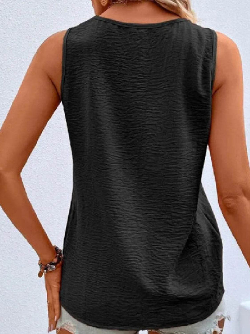 Full Size Decorative Button V-Neck Tank - UnLaced Boutique