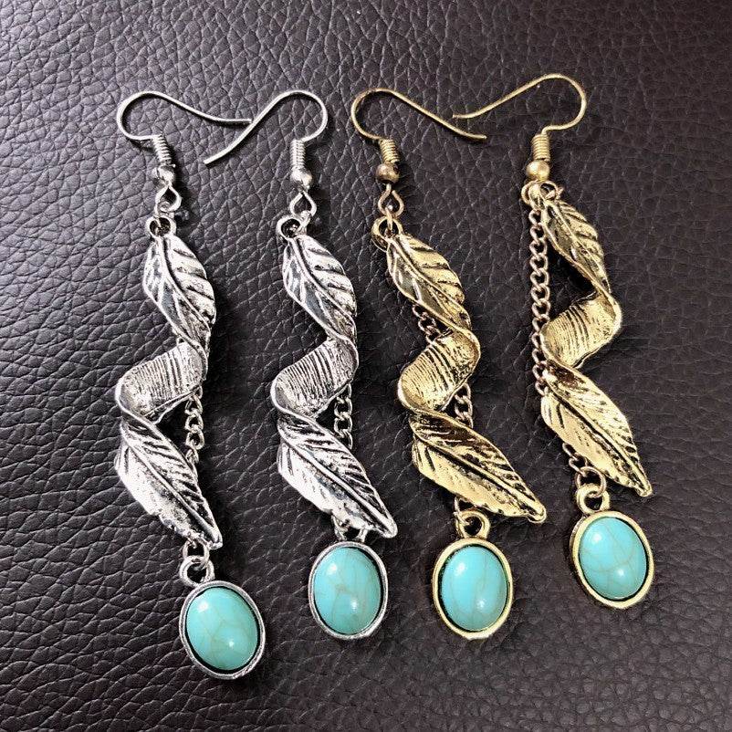 Alloy Leaf Artificial Turquoise Earrings - UnLaced Boutique