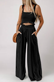 Square Neck Cropped Tank Top and Long Pants Set - UnLaced Boutique