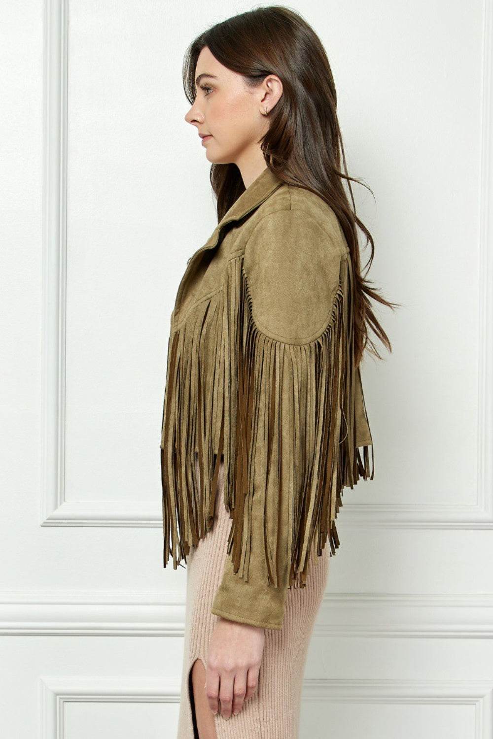 Veveret Suede Fringe Long Sleeve Moto Jacket - UnLaced Boutique