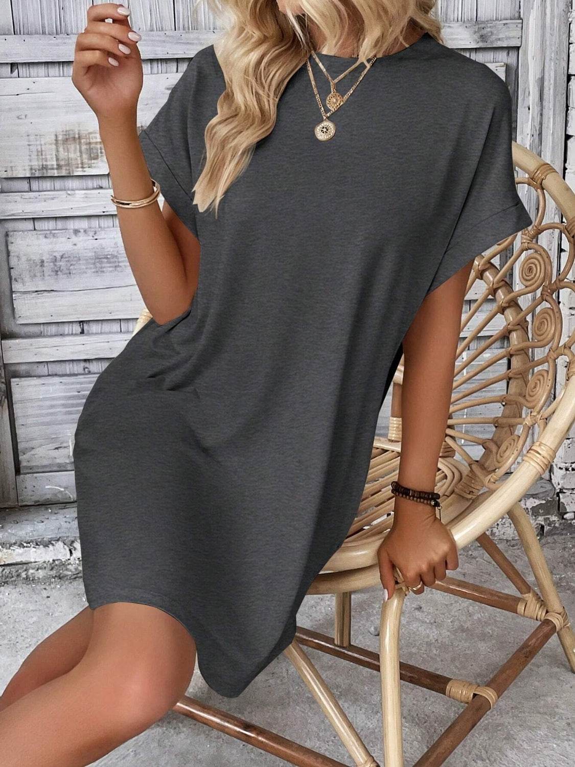 Round Neck Short Sleeve Mini Dress - UnLaced Boutique