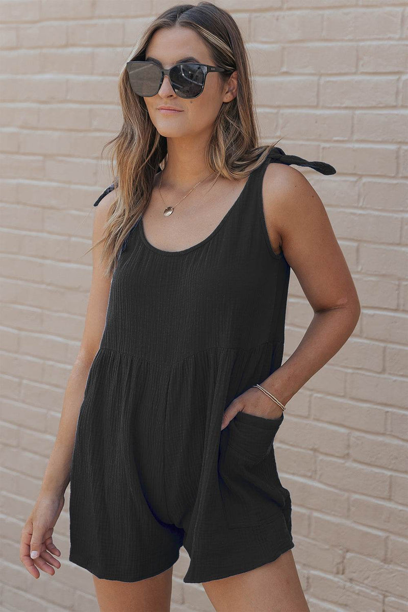 Scoop Neck Tie Shoulder Romper - UnLaced Boutique