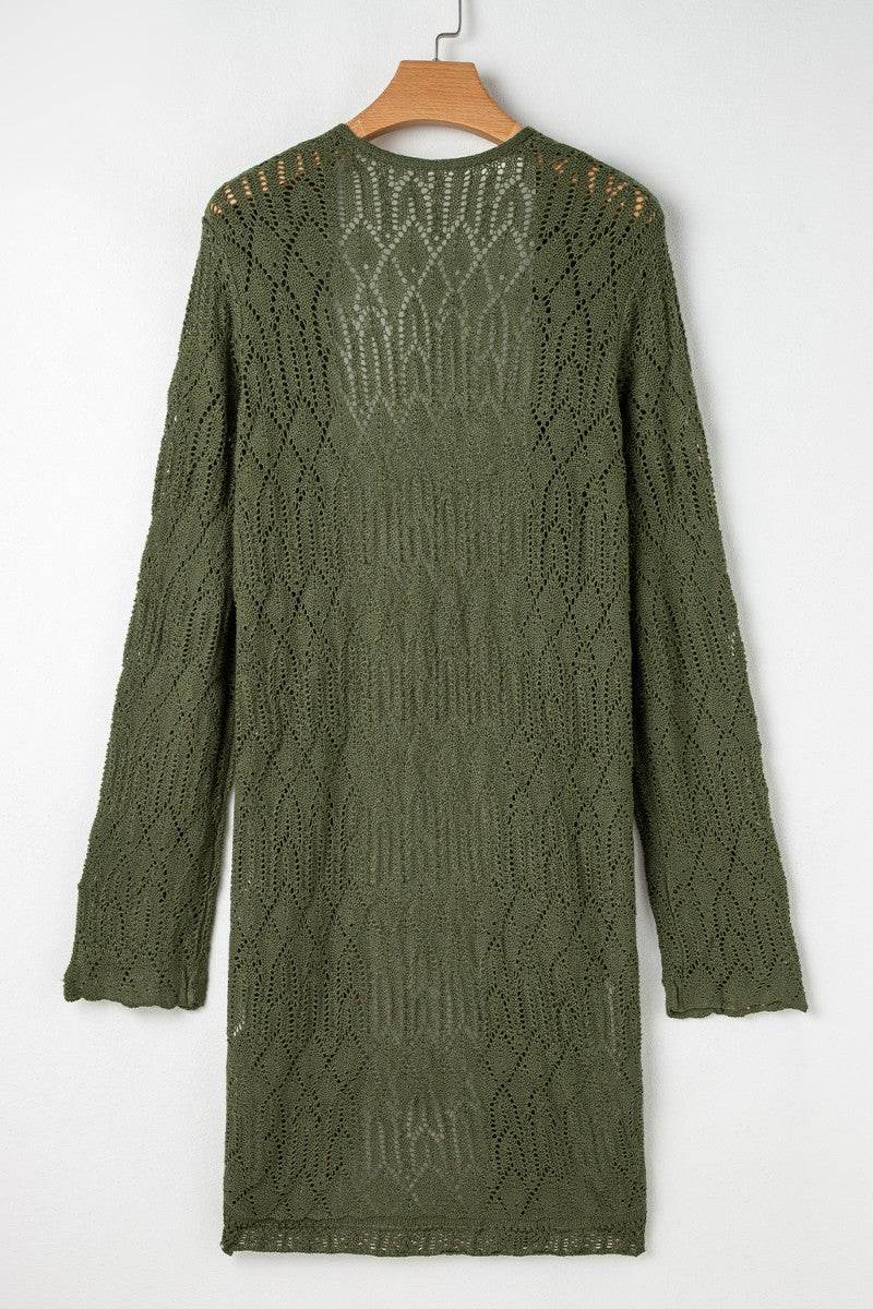 Openwork Open Front Long Sleeve Cardigan - UnLaced Boutique