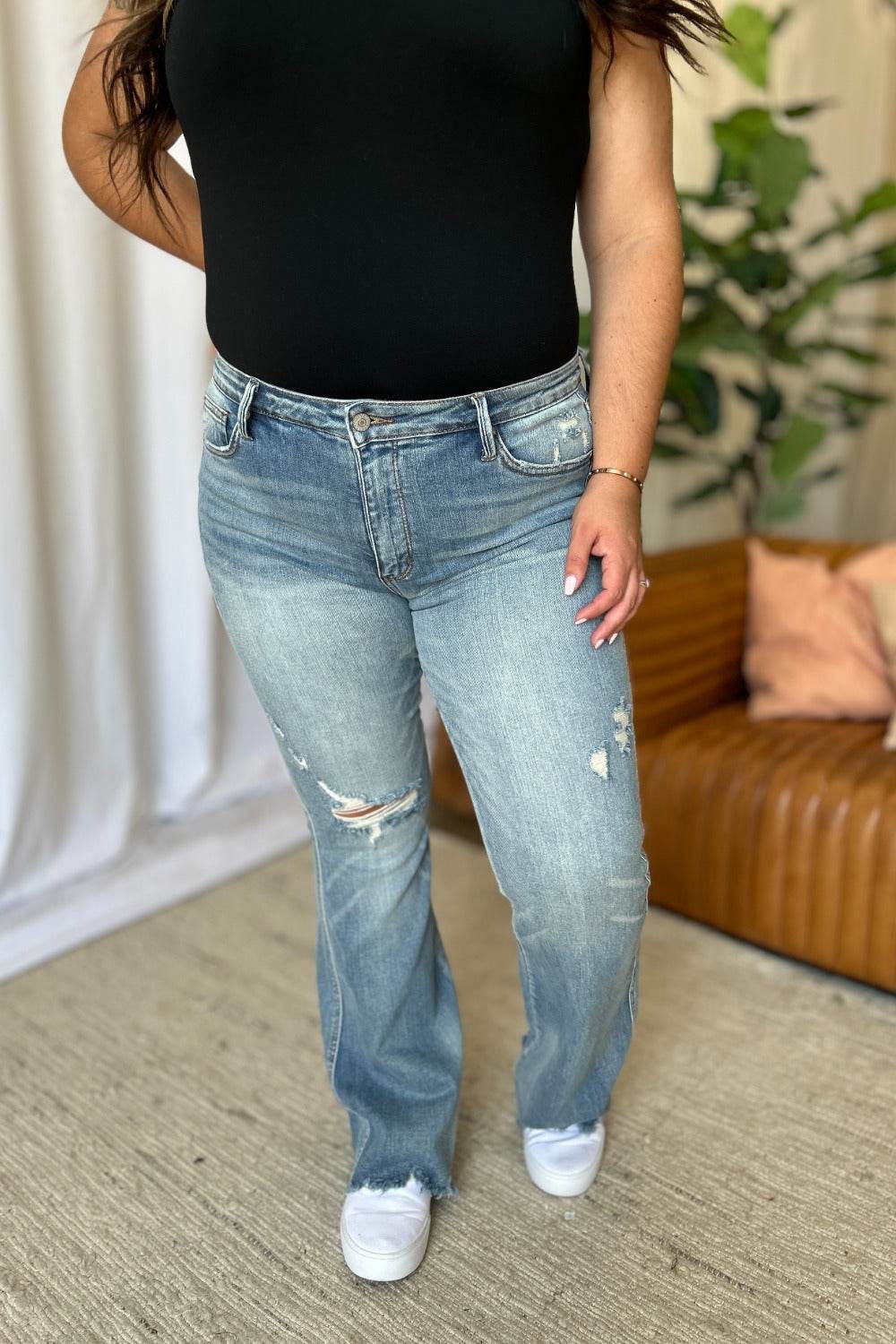 Judy Blue Full Size Medium Rise Tummy Control Destroy Flare - UnLaced Boutique