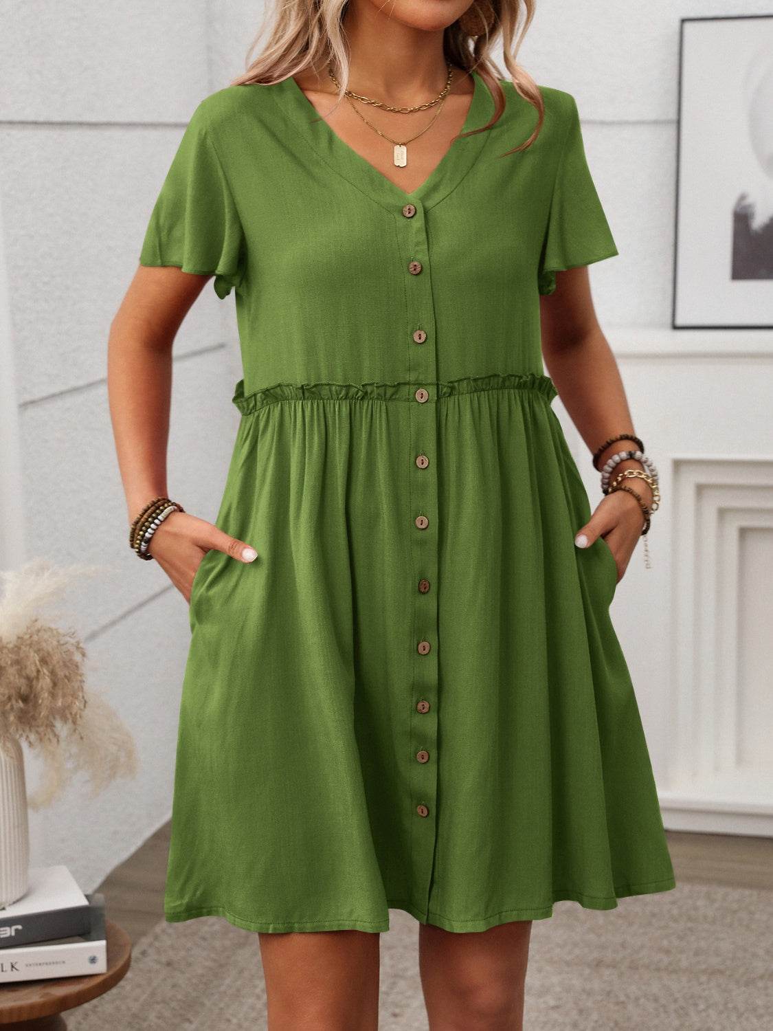Button Front Flutter Sleeve Dress - UnLaced Boutique