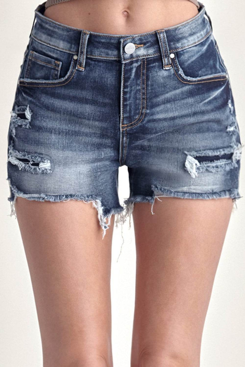 RISEN Mid Rise Raw Hem Denim Shorts - UnLaced Boutique