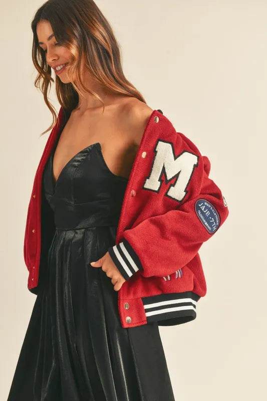MABLE M Bomber Varsity Jacket with Patch Detail - UnLaced Boutique