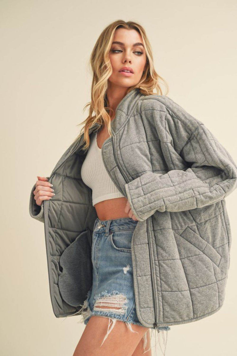 Aemi + Co Zip Up Drop Shoulder Quilted Washed Jacket - UnLaced Boutique