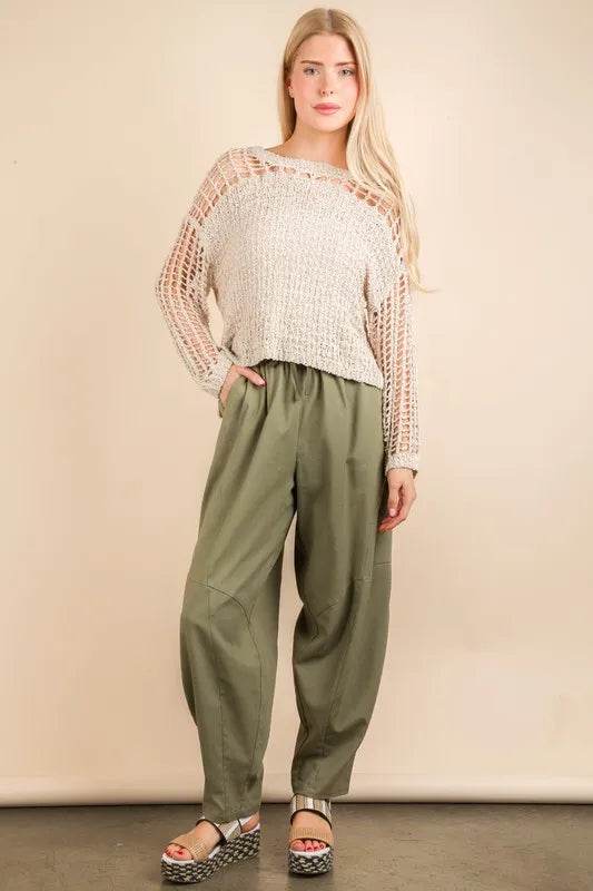 VERY J Solid Barrel Comfy Woven Pants - UnLaced Boutique