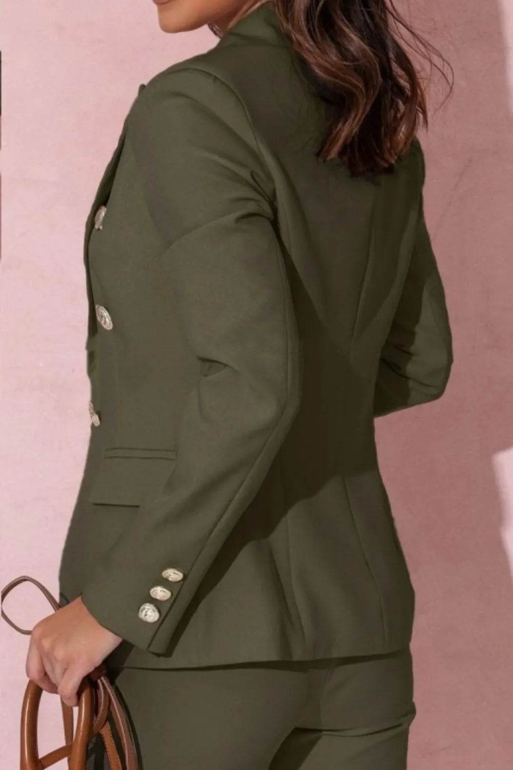 Full Size Lapel Collar Long Sleeve Blazer and Pants Set Plus Size - UnLaced Boutique