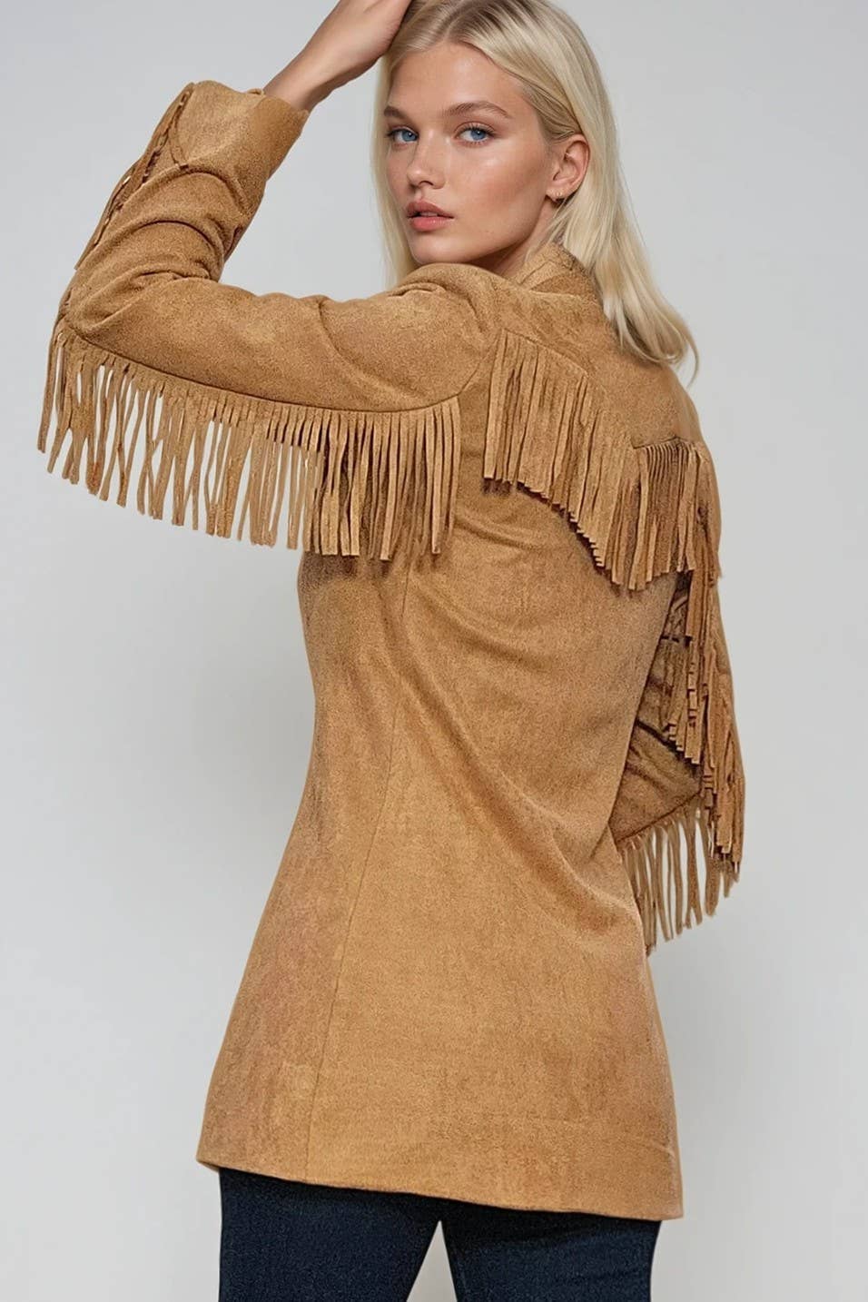 FAUX SUEDE FRINGED BLAZER
