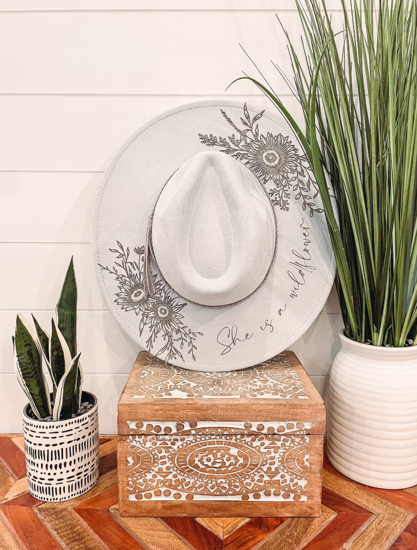PRE ORDER Engraved Floral Hat She's A Wild Flower