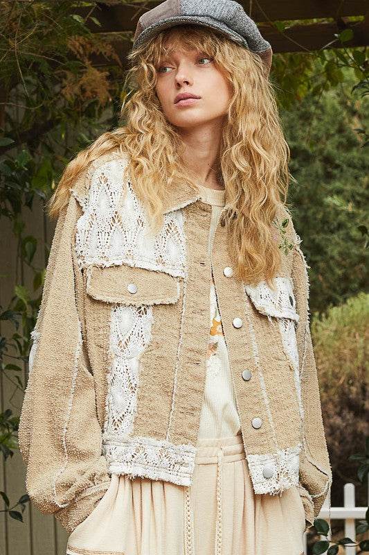 POL Crochet Patch Embroidered Button Up Jacket - UnLaced Boutique