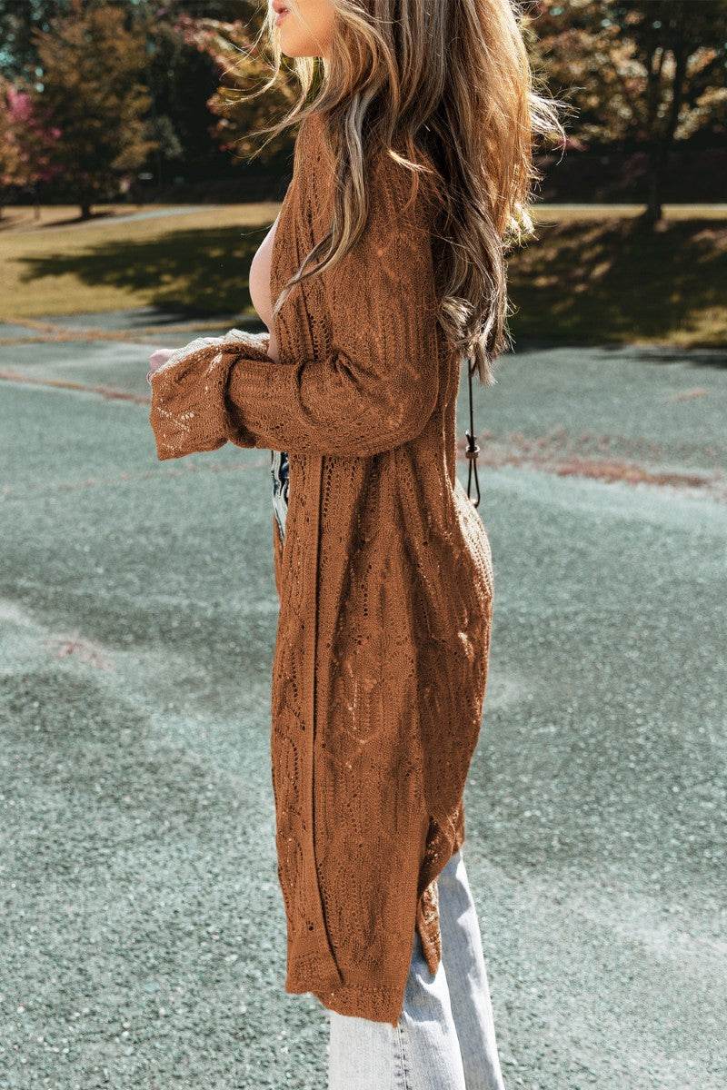Openwork Open Front Long Sleeve Cardigan - UnLaced Boutique