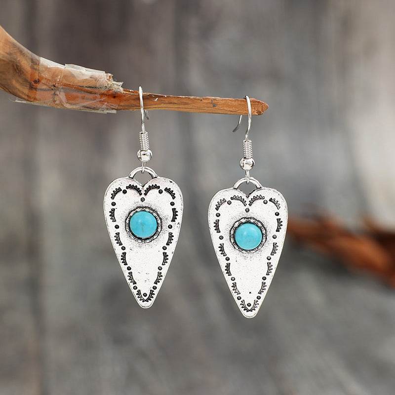 Alloy Turquoise Heart Dangle Earrings - UnLaced Boutique