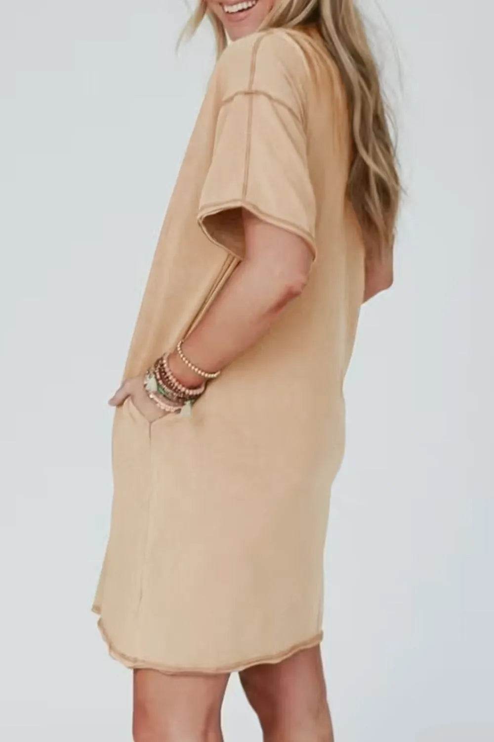 Mineral Wash Stud Beaded Star Pocketed T Shirt Dress - UnLaced Boutique