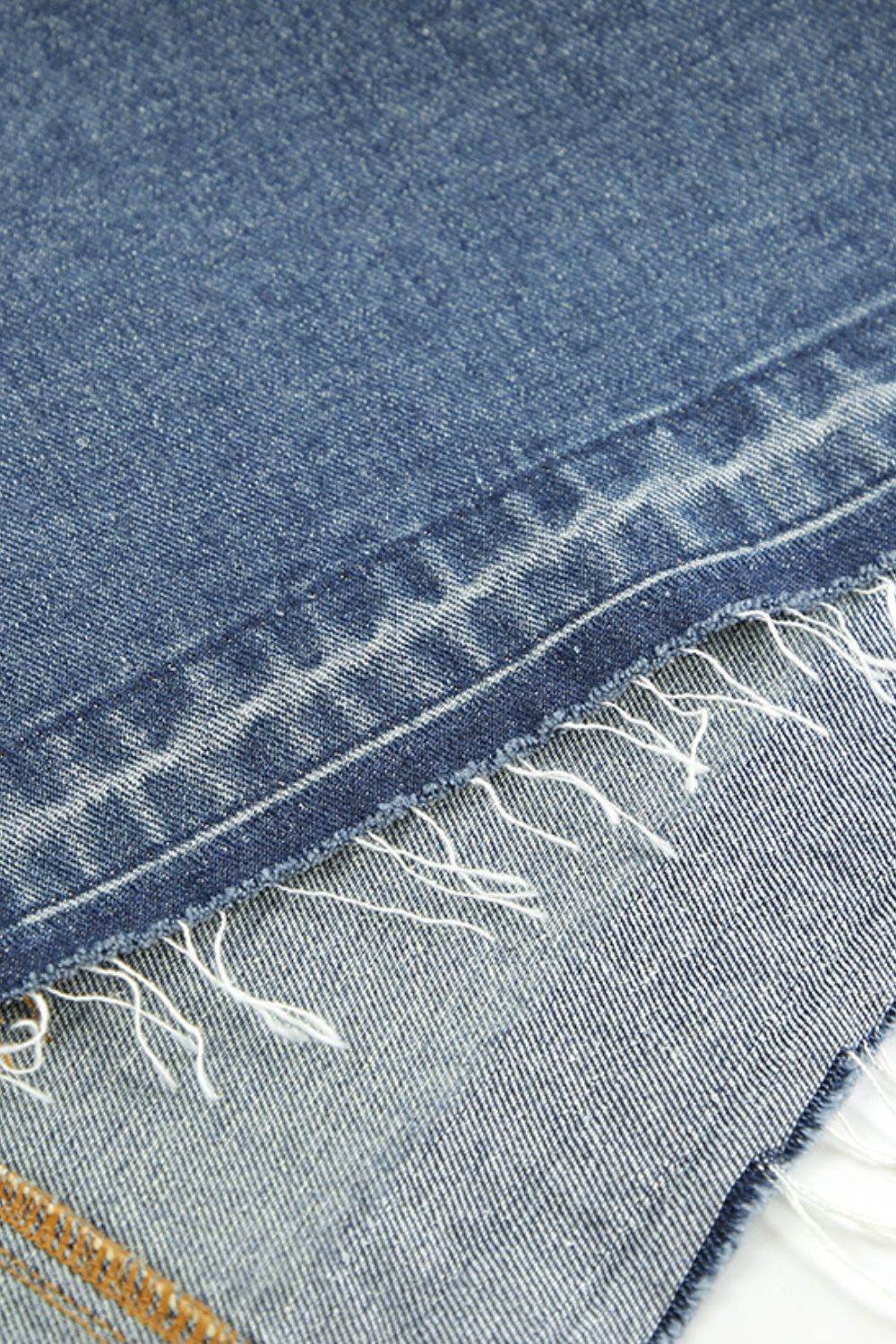 Slit Front Raw Hem Denim Maxi Skirt - UnLaced Boutique