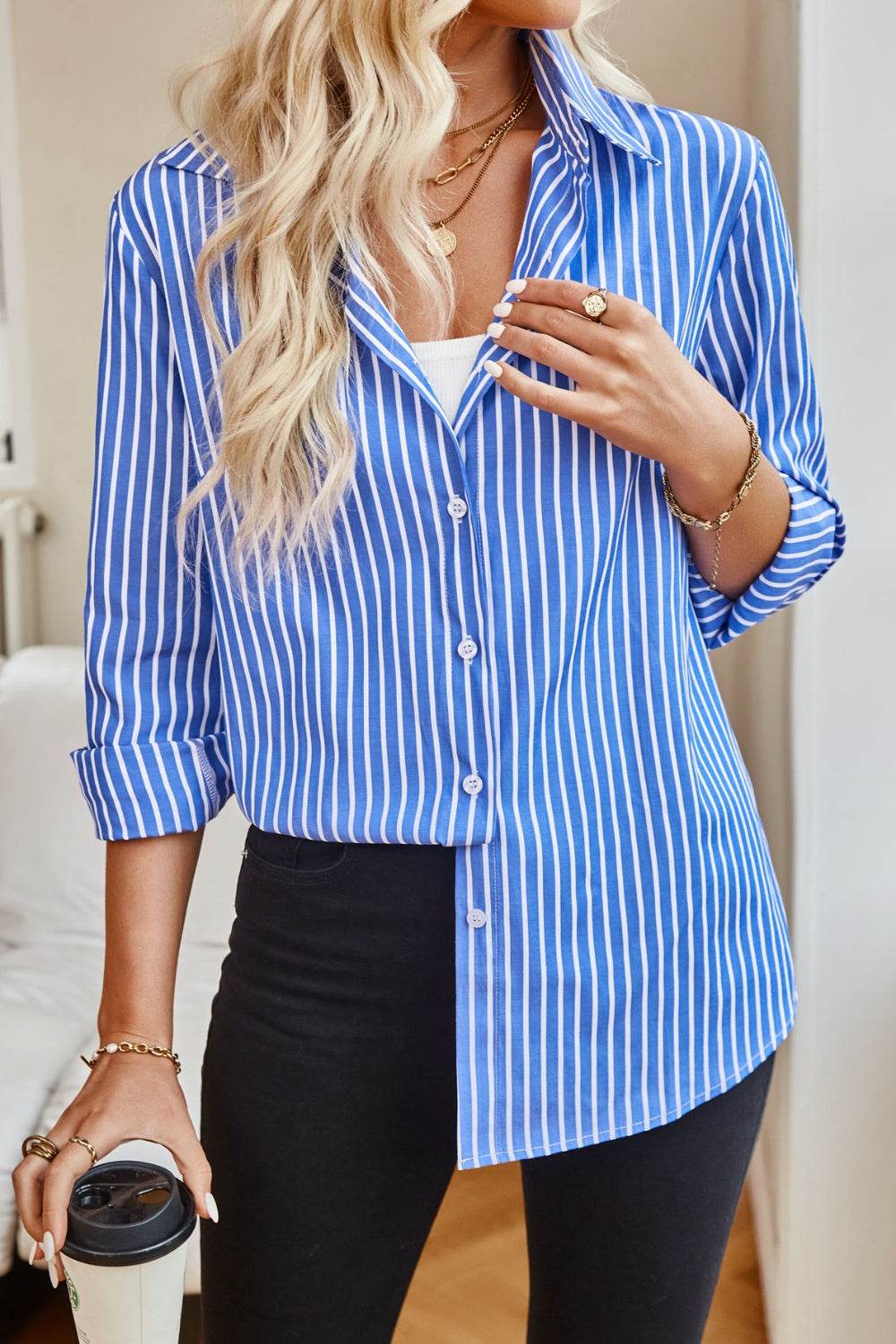 Lovelet Striped Button Up Long Sleeve Shirt - UnLaced Boutique