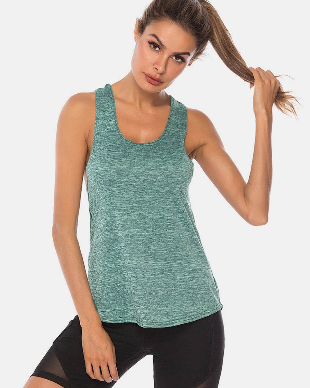 Full Size Scoop Neck Wide Strap Active Tank - UnLaced Boutique