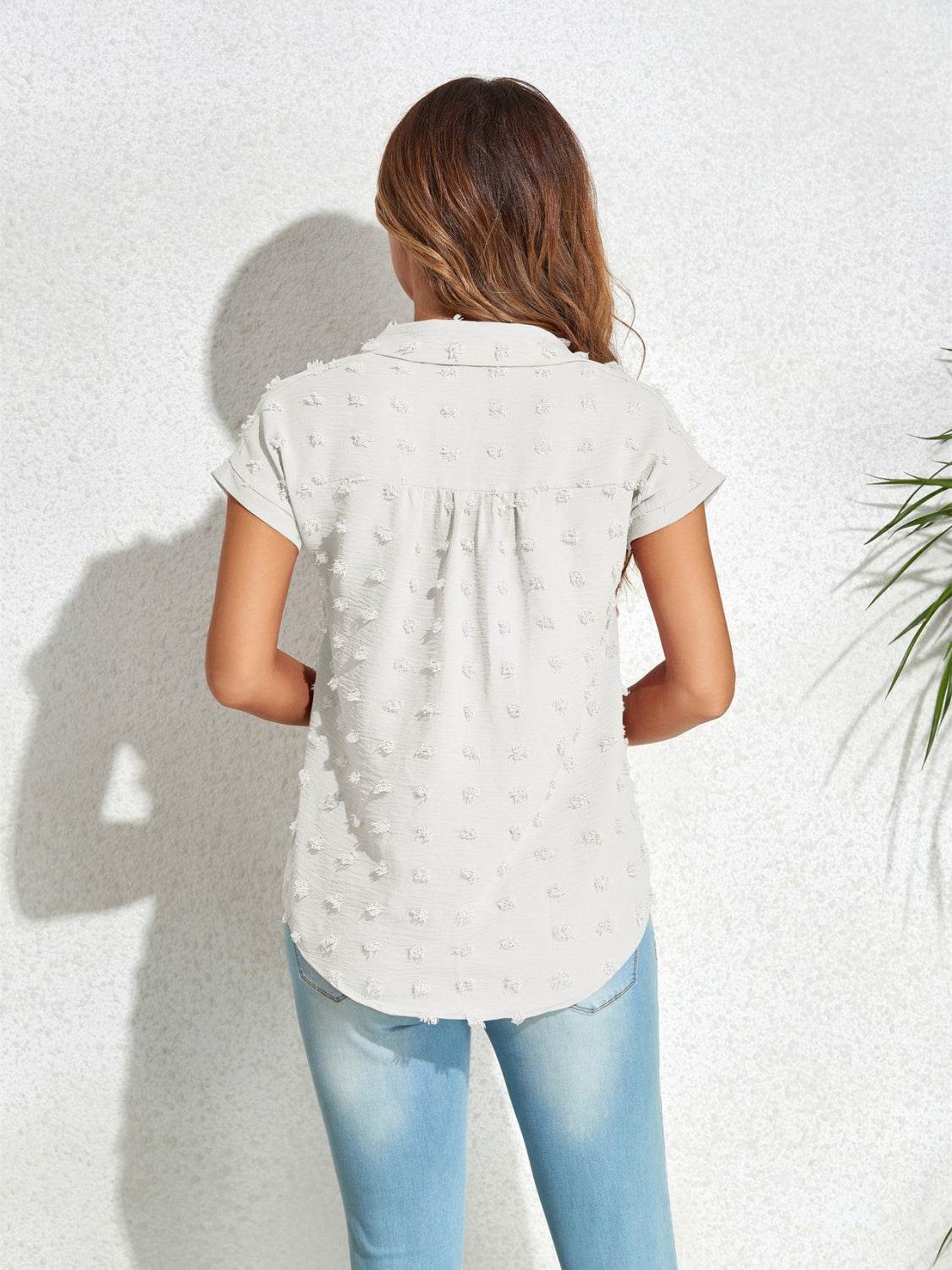 Swiss Dot Button Up Cap Sleeve Shirt - UnLaced Boutique