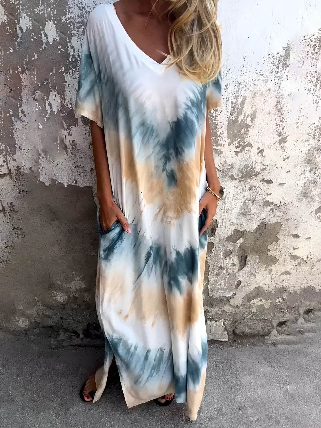 Full Size Pocketed Tie-Dye Short Sleeve Dress - UnLaced Boutique