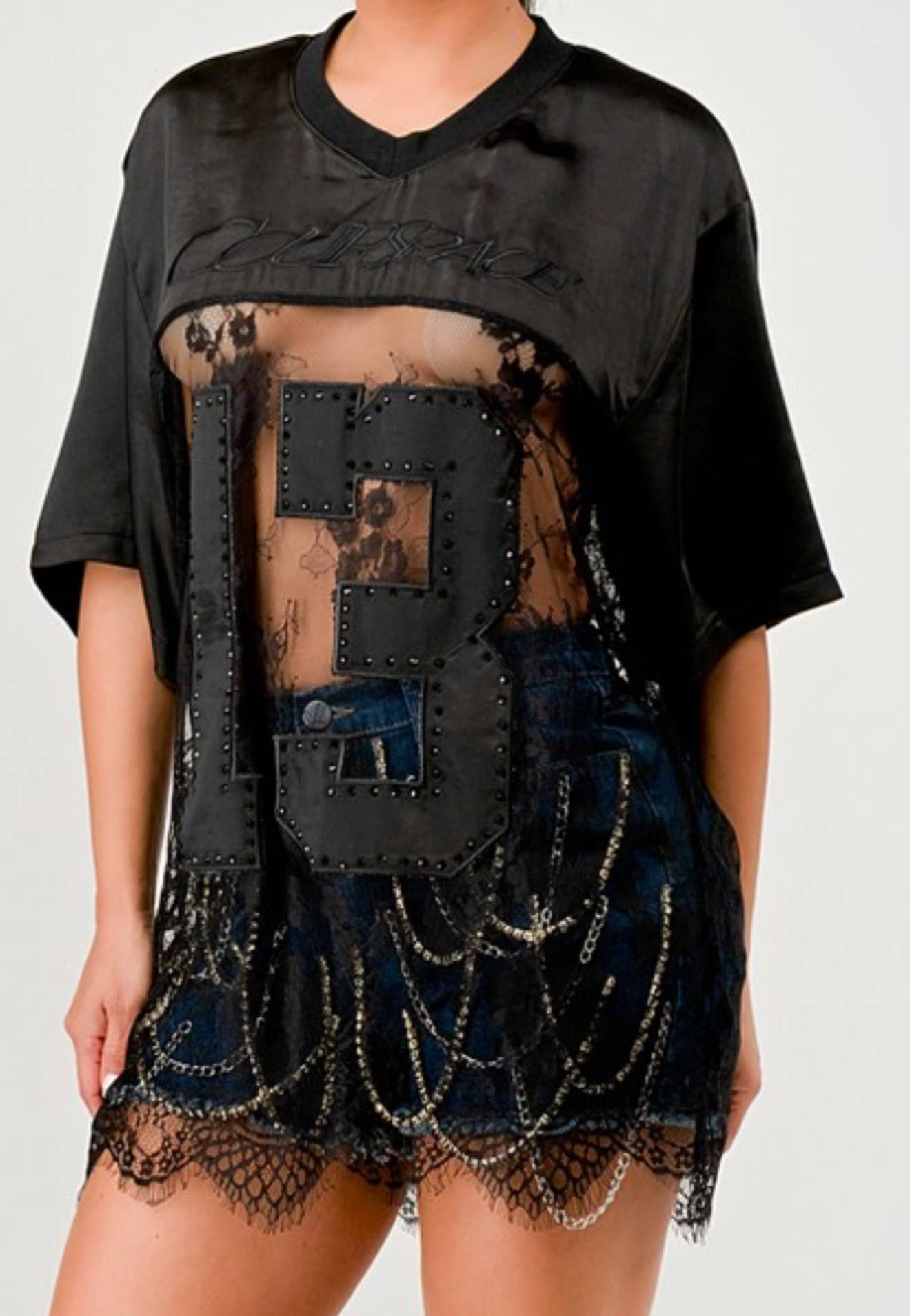 Lace Patchwork Oversized Jersey white