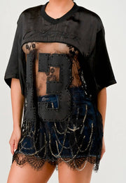 Lace Patchwork Oversized Jersey white