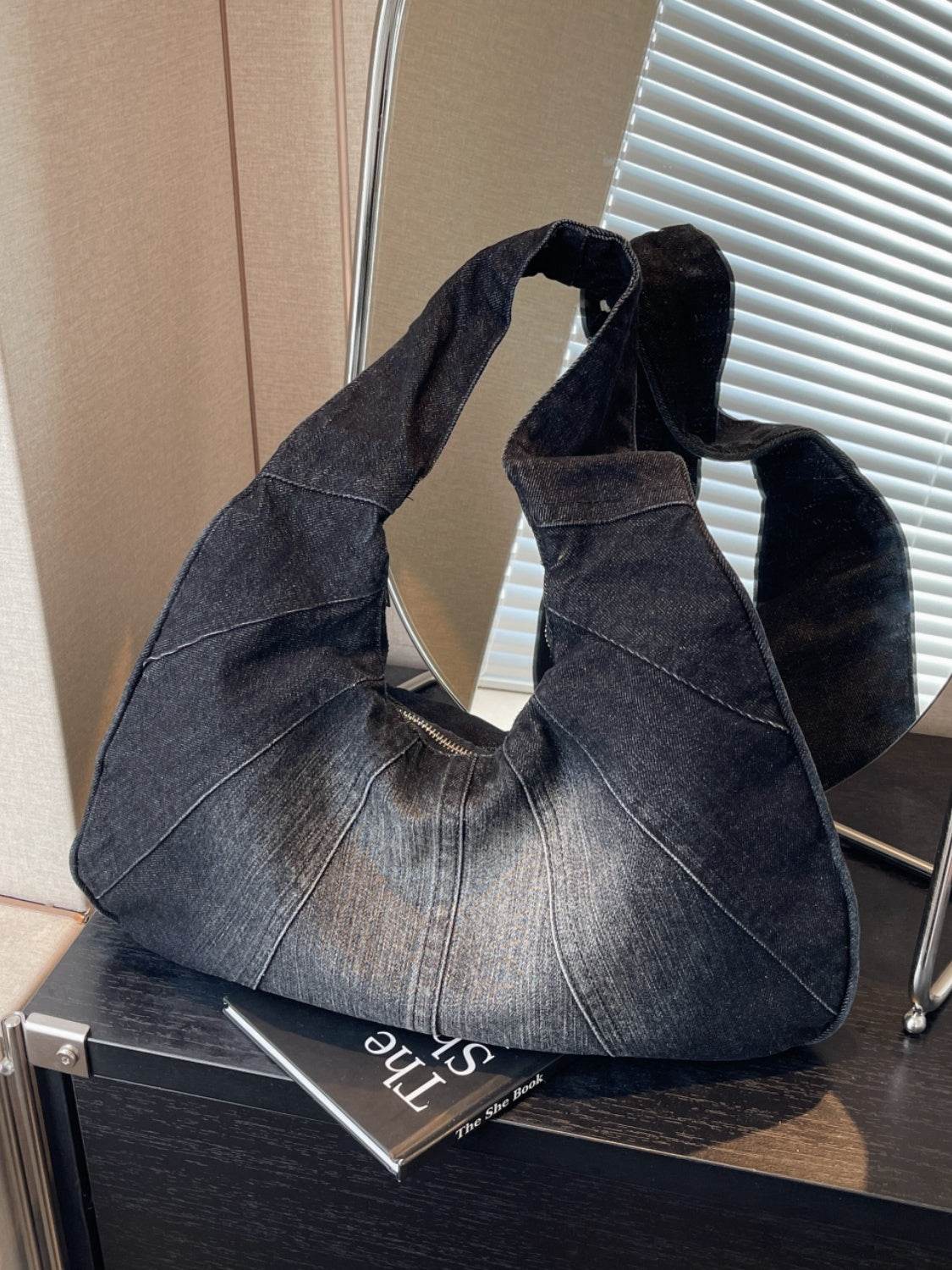 Crescent Shaped Denim Shoulder Bag - UnLaced Boutique