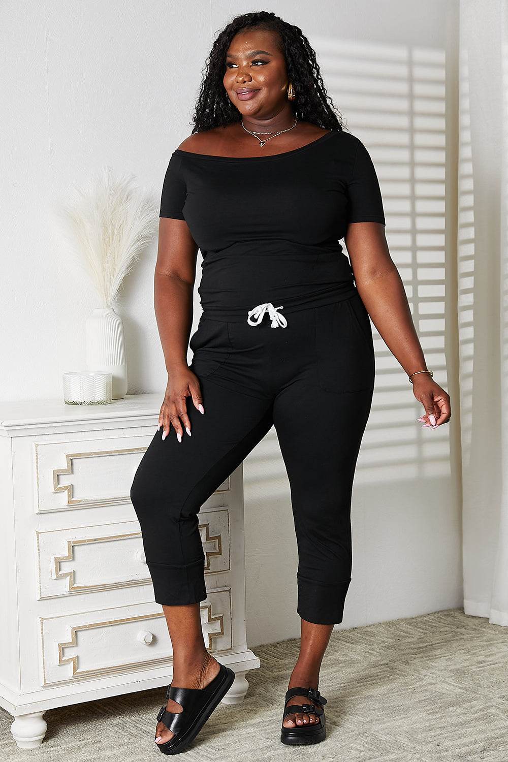 Double Take Asymmetrical Neck Tied Jumpsuit with Pockets - UnLaced Boutique