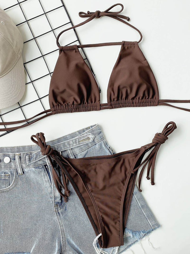 Halter Neck Ruched Bikini Set - UnLaced Boutique