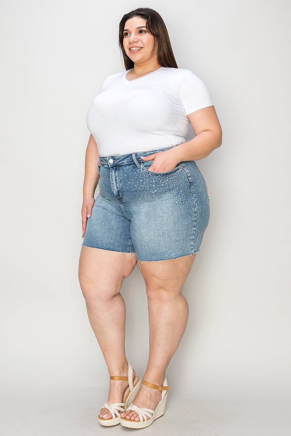 Judy Blue Full Size High Waist Raw Hem Denim Shorts - UnLaced Boutique